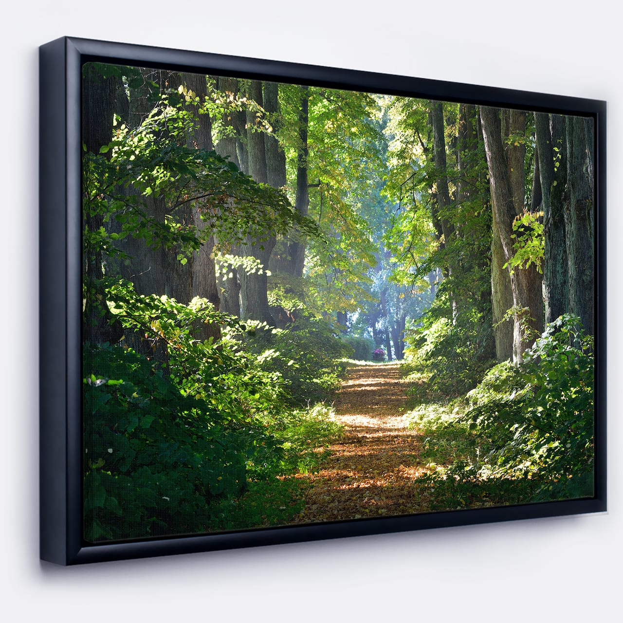 Designart - Bright Green Forest in Morning - Landscape Photography Canvas Print in Black Frame